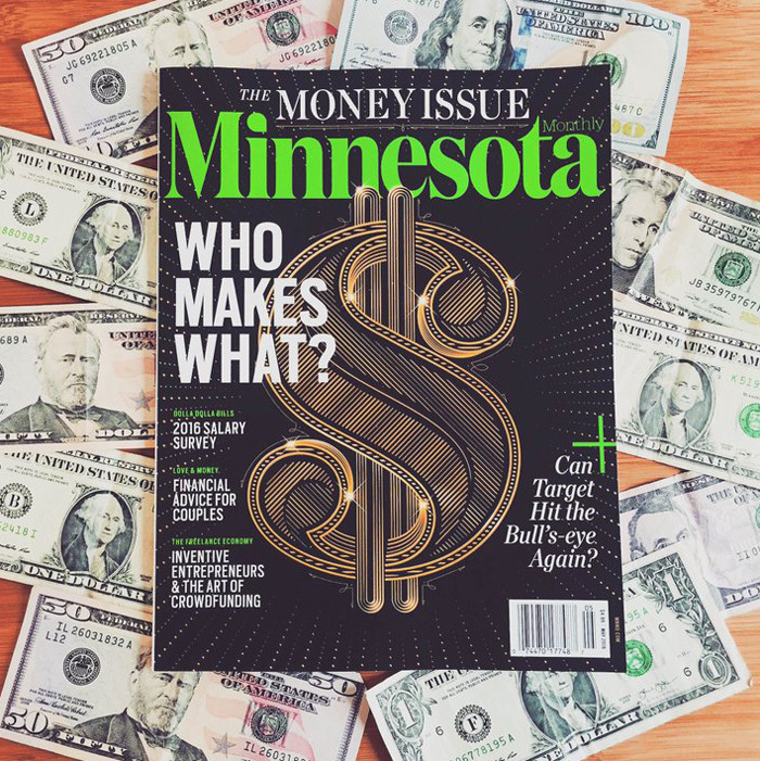 Cover Minnesota Monthly The Money Issue Luke Lucas Typographer